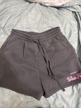 White Fox Boutique Gray Drawstring Athletic Shorts with Pink Logo